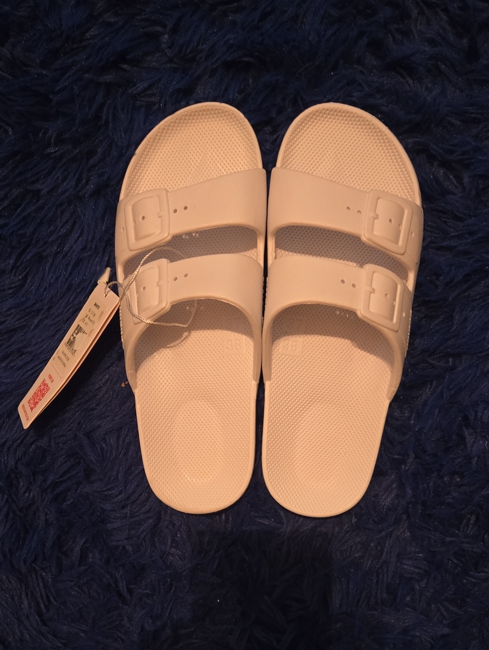 White Double-Buckle Slide Sandals